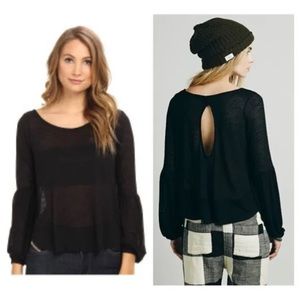 Free People Poetic Justice Black Princess Sleeve Top Sz Small Keyhole Back